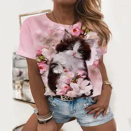 여자 T 셔츠 Camiseta Con Estampado 3d De Gato Rosa Para Mujer 비공식 탈라 그란데 A La Moda