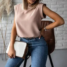 Women's Blouses Mock Neck Solid Casual Women Blouse Summer Sleeveless Black White Female Tops Blusa Mujer 2023 Fashion Loose Woman