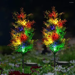 2pcs Led Solar Lawn Lamp Pine Shape Colorful Outdoor Automatic Garden Light For Villa Yard Patio Walkway Christmas Decoration