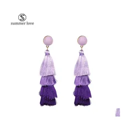 Dangle Chandelier 고품질 색상 Tassels Earrings Boho Fourlayer Tassel Drop for Women Fashion Jewelry Gift Wholesalez Dhd4u