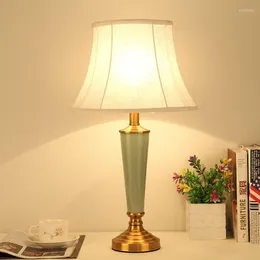 Table Lamps American Modern Vintage Green Ceramic Elegant Creative Fabric Lampshade LED Light For Bedside&Foyer&Studio AS025
