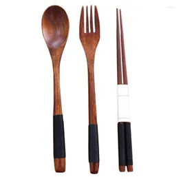 Dinnerware Sets Portable Wood Tableware Wooden Cutlery Travel Suit Environmental With Cloth Pack Gifts Set Bag