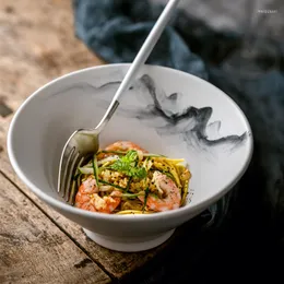 그릇 일본 세라믹 국수 그릇 창조적 인 상업용 쇠고기 쌀 샐러드 가정 레트로 손으로 그린 ​​식탁 CN (Origin)