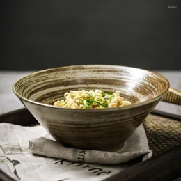 Bols style japonais vaisselle en céramique ménage bol de nouilles instantanées chapeau personnalisé rétro soupe créative ouverte H