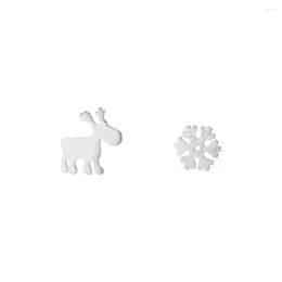 Hoop Earrings Heart S925 Silver Christmas Deer Snowflake Are With Asymmetric Design Ear Rings For Girls