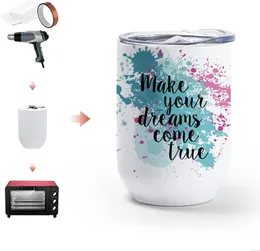 UPS 12oz Wine Tumbler SubliMation Blanks Rostfritt stål Vintumblers Rak kropp Fit för Cricut Mugg Press Machine Full Wrap Heat Transfer med glidande lock