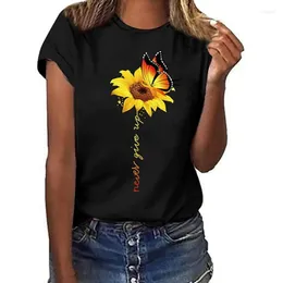 Kvinnors T-skjortor 3D-mönster solros T-shirt Kvinnors 2023 Summer Pullover Round Neck All-Match Top