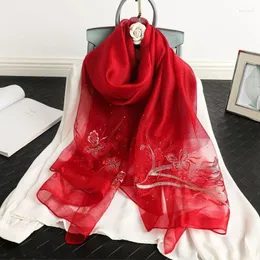 Scarves 2023 Embroidered Mulberry Silk Scarf Lady's Wool-blend Fashionable Elegant And Versatile Shawl