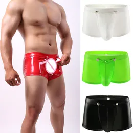 Cuecas 5 cores masculinas boxers roupas íntimas de couro pu da calcinha calcinha boxer baús de baús de pênis sólidos