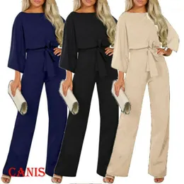 Women's Jumpsuits & Rompers 2023 Est Boho Womens Solid Bandage Long Playsuits Ladies Spring Autumn Off Shoulder Elegant Jumpsuit Plus Size