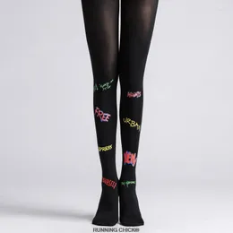 Women Socks Personalized Graffiti English Printed Pantyhose Stockings Lolita Tights Strumpfhosen Medias Largas Mujer