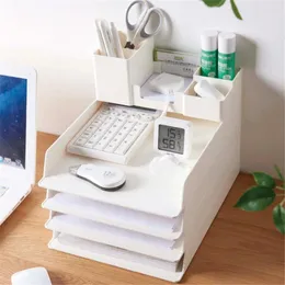 Förvaringslådor 5 lager Desktop Box A4 Paper Plastic Drawer Space Saver Organizer för filöverlappningsverktyg Stationer Stationer Dokumenthylla