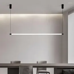 Lampy wiszące nowoczesne czarne lampy prosty żyrandol LED na salon stół jadalny akryl el indoor dekoracyjna wyspa kuchenna