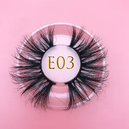 Falska ögonfransar Mikiwi E03 Full Strip Lashes Soft Eyelash Makeup 3D 25mm extra lång och fluffig riktig Mink Natural Handmade Eyelashfalse