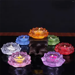 Candle Holders 7 Colors Crystal Lotus Crafts Candlestick Candelabra Wedding Decor Ornaments Home Bar Party Decoration Gifts