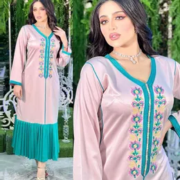 Ethnische Kleidung Türkei Stickerei Ramadan Muslim Abaya Kleid Frauen Hijab Kleider Jilbab Rüschen Islamische Vestido Marokkanischer Kaftan Arabisch Elbise