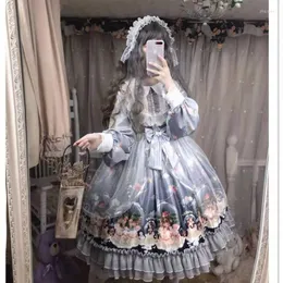 Casual Dresses 2023 Japanese Soft Girl Lolita Dress Dream Lace Sleeve Cartoon White OP With Side Clip Size S-L