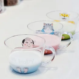 Wine Glasses Fresh Handmade Heat Proof Glass Mugs Animal Or Uncle Pattern Cups Morning Mug For Coffee Milk Tea BL028