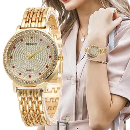 Wristwatches Frauen Mode Uhren Gypsophila Diamonds Luxus Marke Damen Quarz Armblanduhren Gold Casual Frau Alloy Bracelet Uhr Montre Femme