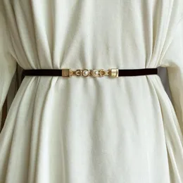 Bälten 65 cm kvinnlig svart midjebälte tunn elastik för kvinnor Pearl dubbel spänne band klänning skjorta klädtillbehör Emel22