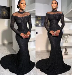 2023 Arabic Aso Ebi Black Mermaid Prom Dresses Lace Beaded Sexy Evening Formal Party Second Reception Birthday Engagement Gowns Dress ZJ707