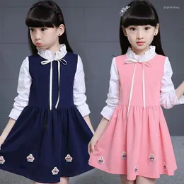 Abiti da ragazza Abito da principessa Pure Cotton Princess Spring e Autumn Long Color Long Abbining Blu Blue Rosa 4-12 Età