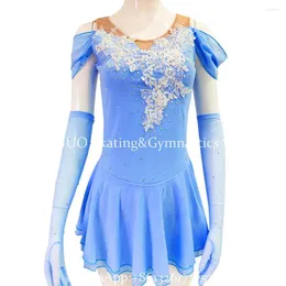 Vestido de patinação artística de gelo Vestido de alta elasticidade Skyblue para a competição profissional feminina para meninas