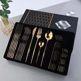 Столовые наборы Durtens 24pcs Dinandware Set Set Setring Gold Gold Sutreer Sutror Sutroring Нож для серебряной вилки ложки посудомоечная машина сейфу безопасность