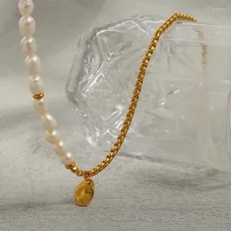 Anhänger Halsketten Edelstahl natürlicher Süßwasserperlen Tropfen Form Damen Halskette Nische Design 18K Real Gold Plated Schmuckpendant Godl2