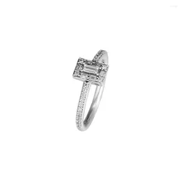 Anelli a grappolo Anello luminoso Trasparente CZ Autentici gioielli in argento sterling 925 per donna in stile europeo