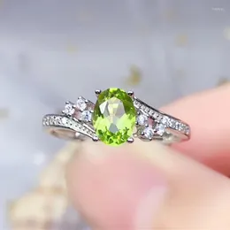 Anelli a grappolo Anello con peridoto naturale Autentico argento sterling 925 Alta gioielleria Regalo di anniversario da donna Pietre verdi