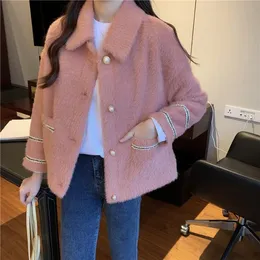 Kurtki damskie jesień/zima 2023 Koreańska wersja INS Fashion Retro Temperament Grutuje imitacja norka aksamitna kurtka kobiety