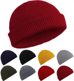 Берец вязаная шапочка для мужчин Skullcap Женщины зимняя теплее ретро -красавица мешковатая дыня кепка черная манжета Docker Шляпы для