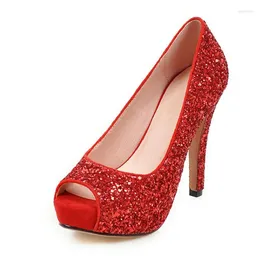 Scarpe eleganti Per donna Tacchi a spillo Bocca di pesce Scarpa singola Acqua da tavola Con lustrini Oro Argento Rosso Matrimonio PLZ 40-43 Commercio estero