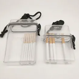 Förvaringslådor transparent vattentät klar cigarettfodral Box Neck-Hung Portable Plastic Lipstick Lighter Card Holder With Lanyard