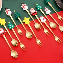 ディナーウェアセットホームクリスマスコーヒースプーンデザートスプーンテーブルウェア装飾品のための2PCSクリスマスデコレーション