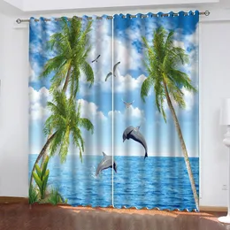 Curtain 3D Sunset Beach Windows Curtains Soft Thin For Living Room Bedroom Decorative Kitchen Drapes Treatments Dropship