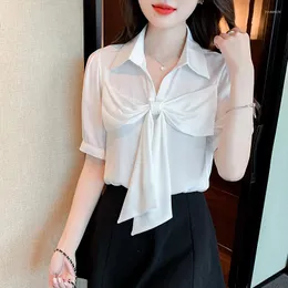 Women's Blouses COIGARSAM Blouse Women Summer 2023 Fashion Short Sleeve Bow Blusas Womens Tops And Drop