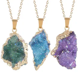 Pendant Necklaces Irregular Druzy Necklace Natural Plating Quartz With Gold Plated Edge Shiny Look JewelryPendant