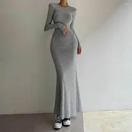 Casual Kleider Pullover Kleid Oansatz Lange Ärmel Hüfte Wrap Fischschwanz Saum Stricken Herbst Winter Frauen Elegante Solide Bodycon Maxi