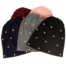 Beanies Beanie/Skull Caps Geebro Women Slouchy Ribbed Cotton Pearl Accessories Ladies Spring Autumn Fashion Stretch Skallies Hats Bonnet Del Del