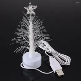 Christmas Decorations Tree Optic Light Fiber Led Lights Lamp Night Color Mini Decorative Changing Table Decor Fibre Multi Desk Usb