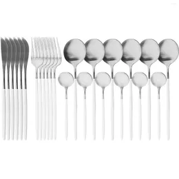 Set di stoviglie JANKNG 24 pezzi Set di posate in argento Nero Argento Posate in acciaio inossidabile Coltello Forchetta Cucchiaio Stoviglie per la cena