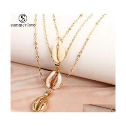 Pendant Necklaces Three Layers Of Shell Necklace Natural Gold Chian Women Friend Designer Bohemian Jewelryz Drop Delivery Jewelry Pen Dhlnp