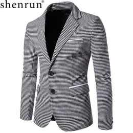 دعاوى الرجال للبليزرز Shenrun Men Fashion Houndstooth سترة السترة عارضة السترة من Notch Lapel واحد أزرار 2 أزرار بدلة السترات