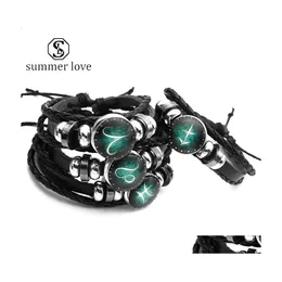 L￤nkkedja 12 konstellation lysande l￤derrep armband stj￤rntecken djur sier pl￤terad glas justerbar mode juvelig present d dhojn