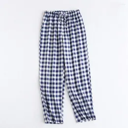 Women's Sleepwear Spring Cotton Pajamas Women's Home Pants Thin Breathable Couples Sleep Bottoms Plaid Night Trousers Hombre Loungewear