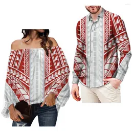 Damenblusen, rot, polynesischer Samoa-Tätowierungsdruck, langärmelig, schulterfreie Damenoberteile, Hemden für Party/Hochzeit/tägliche Blusas