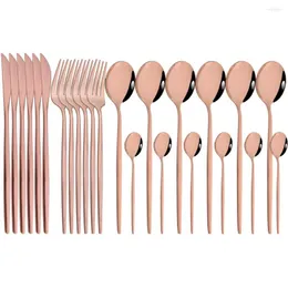 Set di stoviglie 24 pezzi Set Specchio Posate in acciaio inossidabile 18/0 Forchetta da cucina Coltello Cucchiaio da tè Argenteria Stoviglie in oro rosa