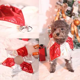 Hundkläder julröd och vitt lasertyg med klockor justerbar kattbandana halsduk husdjur semesterfest dekoration tillbehör